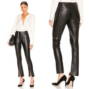 HUDSON Barbara Faux Leather High Waist Straight Ankle in Black Beauty